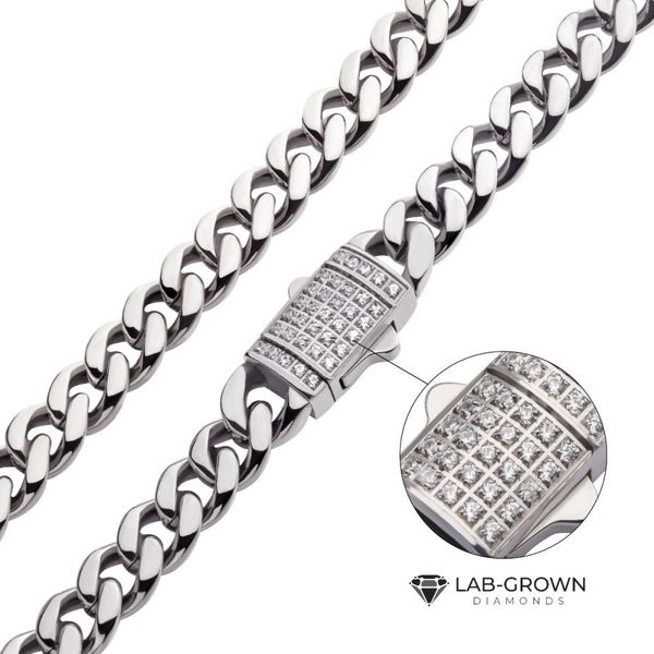 6mm Steel Miami Cuban Chain Necklace with CNC Precision Set Lab-grown Diamonds Lewis Jewelers, Inc. Ansonia, CT