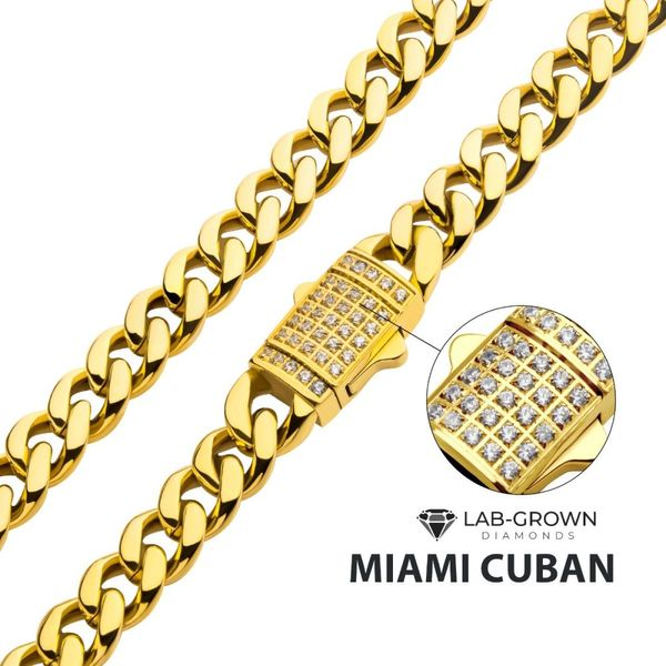 Cuban Link Chain Necklace with Fully Iced Custom Clasp 8 inch
