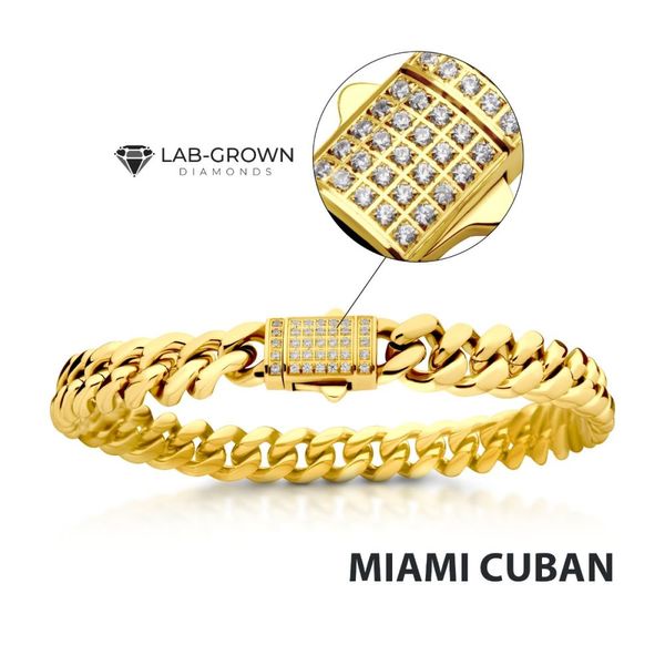 8mm 18K Gold Plated Miami Cuban Chain Bracelet with CNC Precision Set Lab-grown Diamonds Image 2 Selman's Jewelers-Gemologist McComb, MS