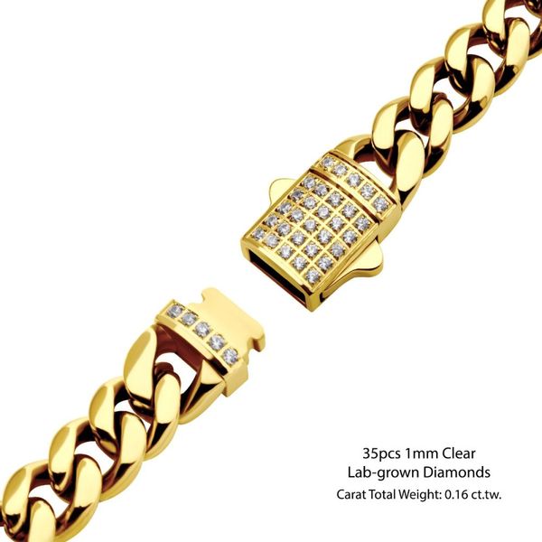 8mm 18K Gold Plated Miami Cuban Chain Bracelet with CNC Precision Set Lab-grown Diamonds Image 3 Lewis Jewelers, Inc. Ansonia, CT