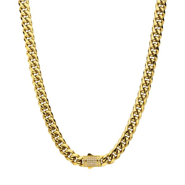 10mm 18K Gold Plated Miami Cuban Chain Necklace with CNC Precision Set Lab-grown Diamonds Double Tab Box Clasp  Image 2 Morin Jewelers Southbridge, MA