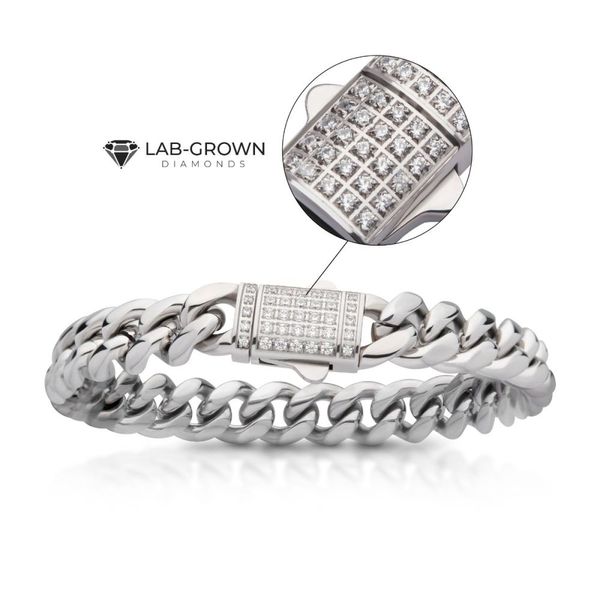 10mm Steel Miami Cuban Chain Bracelet with CNC Precision Set Lab-grown Diamonds Morin Jewelers Southbridge, MA