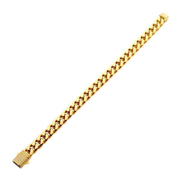 10mm 18K Gold Plated Miami Cuban Chain Bracelet with CNC Precision Set Lab-grown Diamonds Double Tab Box Clasp  Image 2 Leitzel's Jewelry Myerstown, PA