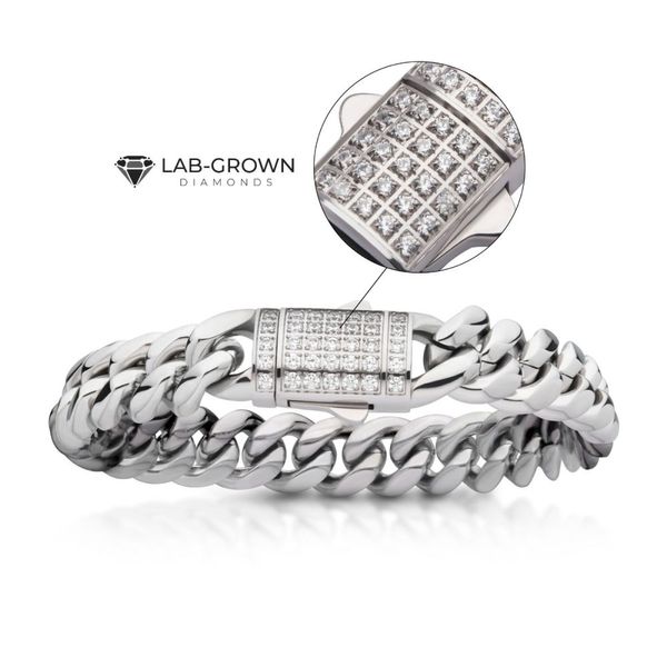 12mm Steel Miami Cuban Chain Bracelet with CNC Precision Set Lab-grown Diamonds Thurber's Fine Jewelry Wadsworth, OH