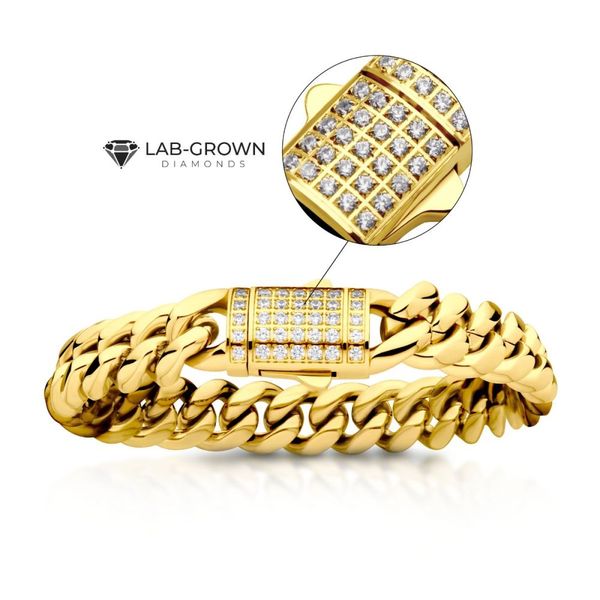 12mm 18K Gold Plated Miami Cuban Chain Bracelet with CNC Precision Set Lab-grown Diamonds Carroll / Ochs Jewelers Monroe, MI
