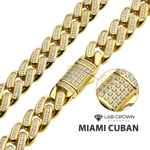 12mm 18Kt Gold IP Miami Cuban Chain Necklace with CNC Precis