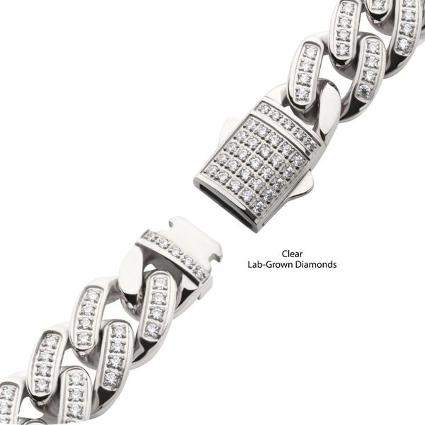 12mm Steel Miami Cuban Chain Bracelet with CNC Precision Set Full Clear Lab-grown Diamonds Double Tab Box Clasp Image 3 Van Scoy Jewelers Wyomissing, PA