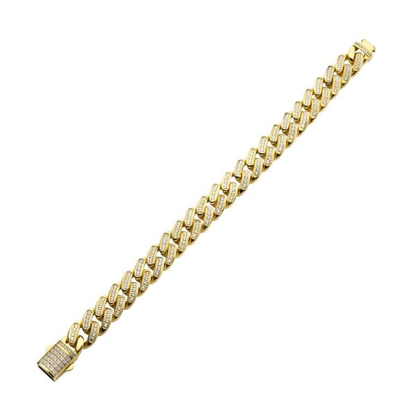 12mm 18Kt Gold IP Miami Cuban Chain Bracelet with CNC Precision Set Full Clear Lab-grown Diamonds Double Tab Box Clasp Image 2 Milano Jewelers Pembroke Pines, FL