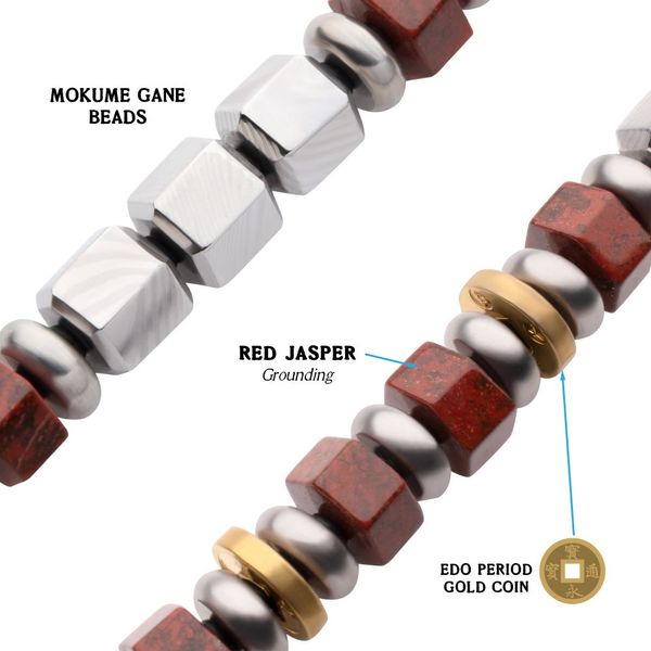 8mm Mokume Gane and Red Jasper Beads Bushido Virtue Bracelet - REI: Respect Image 3 Thomas A. Davis Jewelers Holland, MI