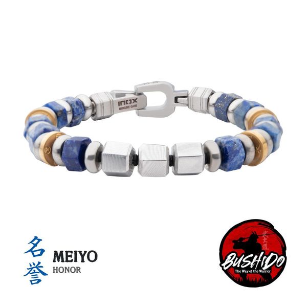 8mm Mokume Gane and Lapis Lazuli Beads Bushido Virtue Bracelet - MEIYO: Honor Alan Miller Jewelers Oregon, OH