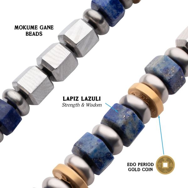8mm Mokume Gane and Lapis Lazuli Beads Bushido Virtue Bracelet - MEIYO: Honor Image 3 Alan Miller Jewelers Oregon, OH