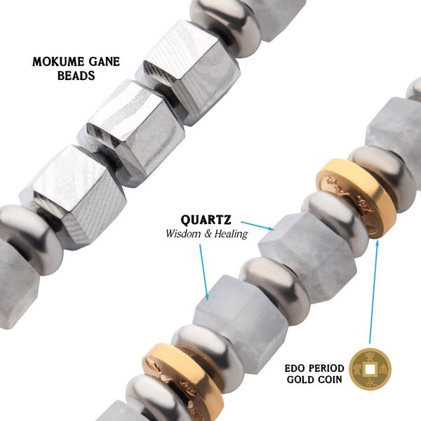 8mm Mokume Gane and White Quartz Beads Bushido Virtue Bracelet -CHUGI: Duty and Loyalty Image 3 Thomas A. Davis Jewelers Holland, MI
