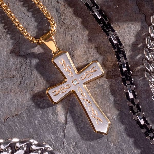 18K Gold Plated Tribal Cross Pendant with 2mm Lab-grown Diamond, with 24