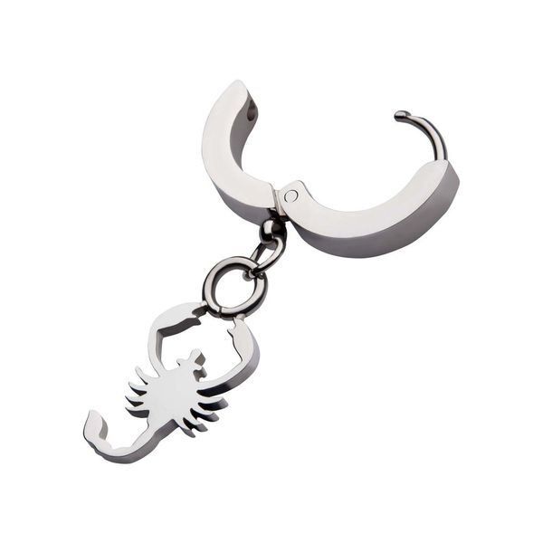 Stainless Steel Huggie Earrings with Scorpio Charm Image 3 Carroll / Ochs Jewelers Monroe, MI