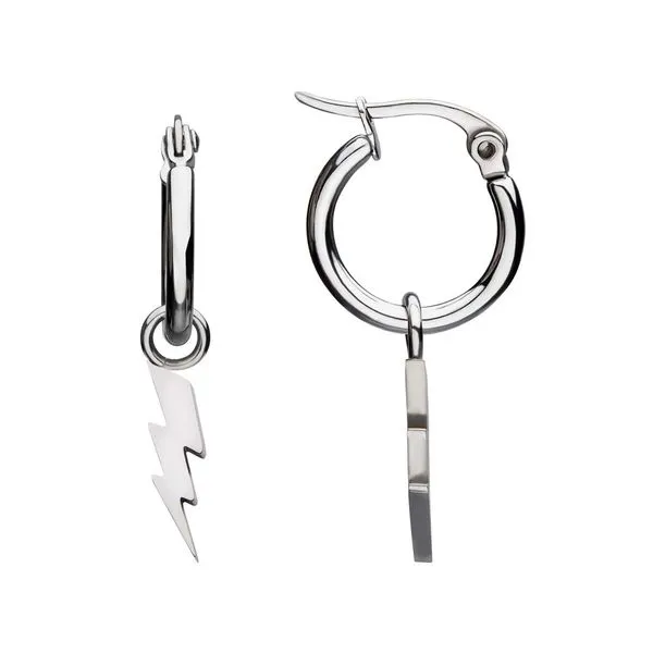 INOX Stainless Steel Hoop Earrings with Lightning Bolt Charm