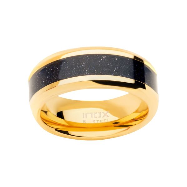 18K Gold IP Genuine Blue Sandstone Inlay Ring Image 2 Ken Walker Jewelers Gig Harbor, WA