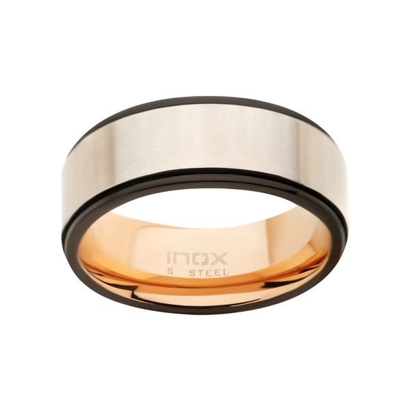 Steel Matte Finish with Rose Gold IP & Black IP Ring Image 2 Enchanted Jewelry Plainfield, CT