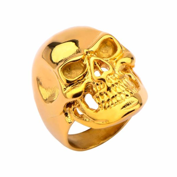 INOX Gold IP High Polished Front Face Skull Ring FR100SGP-11 | Miner's Den  Jewelers | Royal Oak, MI