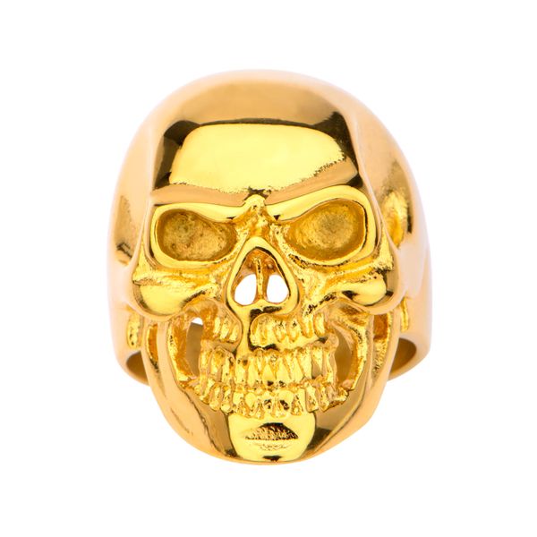 Gold Plated High Polished Front Face Skull Ring Image 2 Ken Walker Jewelers Gig Harbor, WA