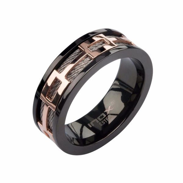 Stainless Steel Cable Rose Gold IP & Black IP Window Ring Carroll / Ochs Jewelers Monroe, MI