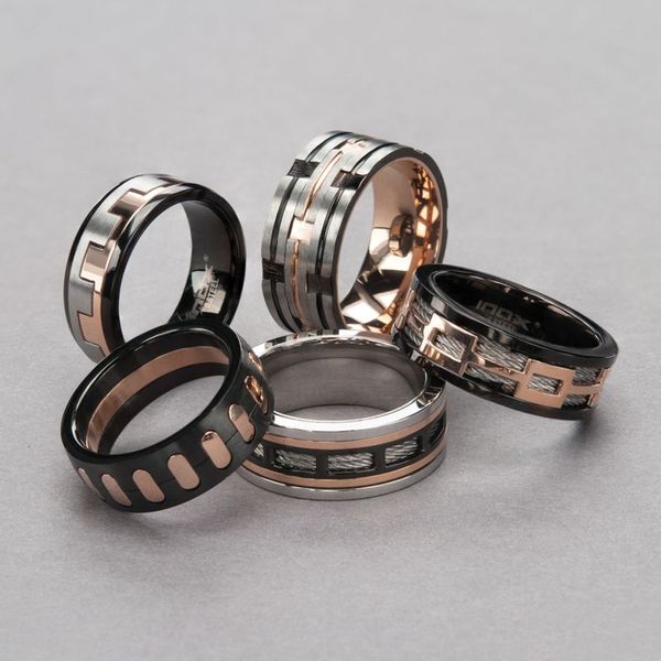 Stainless Steel Cable Rose Gold Plated and Black Plated Window Ring Image 2 Valentine's Fine Jewelry Dallas, PA