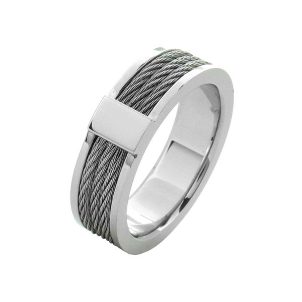 Steel Cable Inlayed Comfort Fit Ring Ken Walker Jewelers Gig Harbor, WA