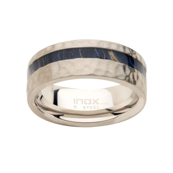 Steel Blue Dyed Wood Inlay Ring Image 2 Lewis Jewelers, Inc. Ansonia, CT