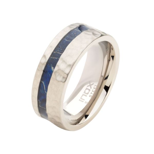 Steel Blue Dyed Wood Inlay Ring Spath Jewelers Bartow, FL