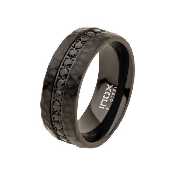 Black IP with CNC Set Black CZ Hammered Ring Mueller Jewelers Chisago City, MN
