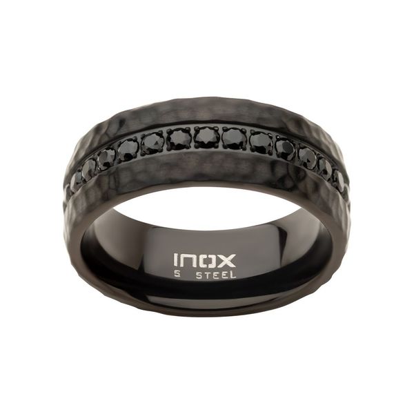 Black IP with CNC Set Black CZ Hammered Ring Image 2 Ask Design Jewelers Olean, NY