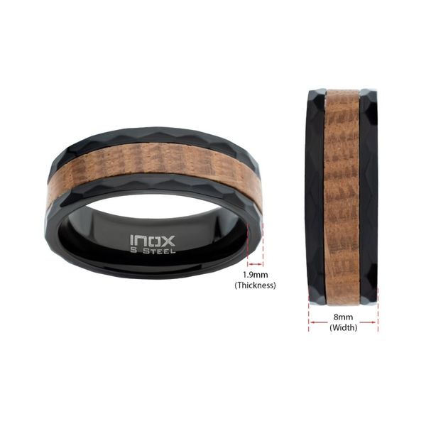 Stainless Steel Black PVD Men's Band with Wooden Inlay Image 4 Ken Walker Jewelers Gig Harbor, WA