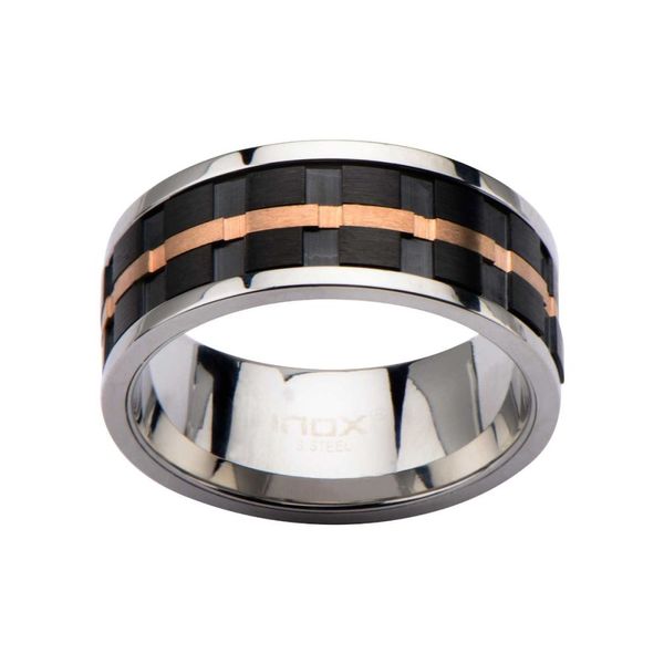 IP Black & IP Rose Gold Groove Spinner Ring Image 2 Thurber's Fine Jewelry Wadsworth, OH