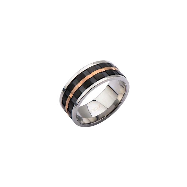 IP Black & IP Rose Gold Groove Spinner Ring Image 3 Carroll / Ochs Jewelers Monroe, MI