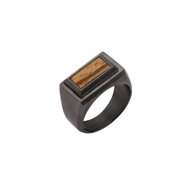Steel Ring with Inlayed Zebra Wood Valentine's Fine Jewelry Dallas, PA