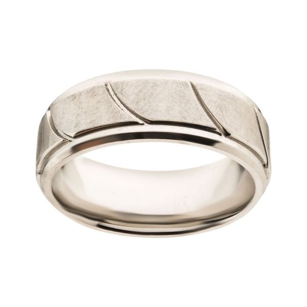 Steel Brushed with Grooves Beveled Ring Image 2 Jayson Jewelers Cape Girardeau, MO