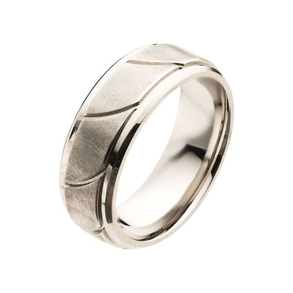 INOX Steel Brushed with Grooves Beveled Ring FR164-12 | Daniel Jewelers ...