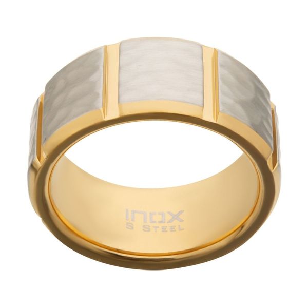 Gold Plated and Stainless Steel Hammered Finish Ring Image 2 Valentine's Fine Jewelry Dallas, PA