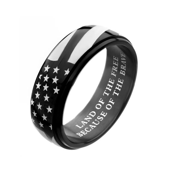 Black IP Steel American Flag Spinner Ring Image 3 Alan Miller Jewelers Oregon, OH