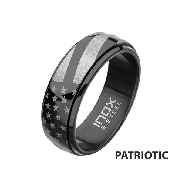 Steel & Black IP Spinner American Flag Pride Rings Z's Fine Jewelry Peoria, AZ