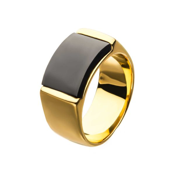 Men's Rings Stainless Steel Brushed Titanium Onyx Signet Wedding Band Thumb  Ring