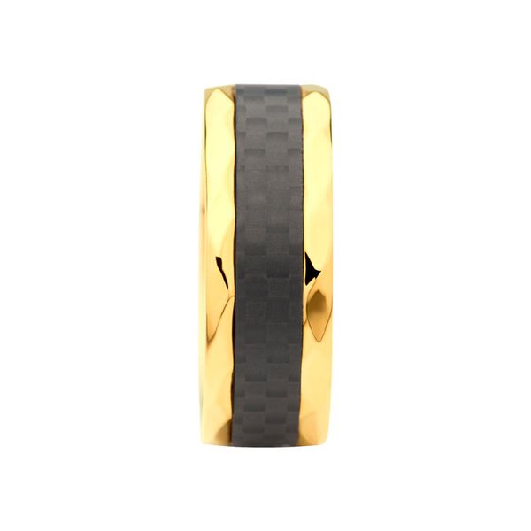 8mm 18K Gold IP Carbon Fiber Faceted Comfort Fit Ring Image 3 Lewis Jewelers, Inc. Ansonia, CT
