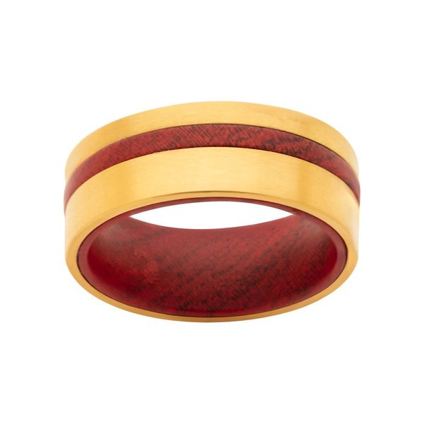 18K Gold IP Redwood Inlay Ring Image 2 Lewis Jewelers, Inc. Ansonia, CT