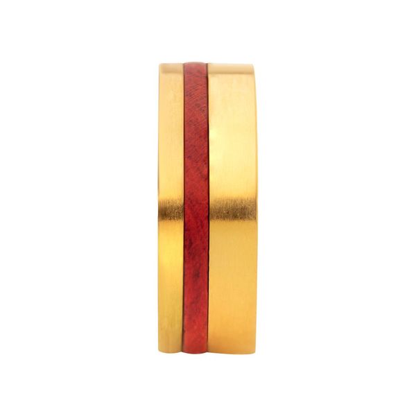 18K Gold IP Redwood Inlay Ring Image 3 Cellini Design Jewelers Orange, CT