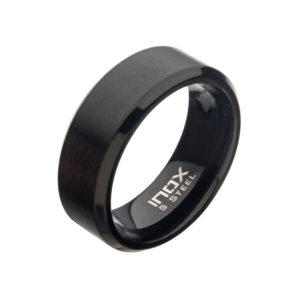 8mm Matte Finish Black IP Steel Beveled Comfort Fit Ring Branham's Jewelry East Tawas, MI