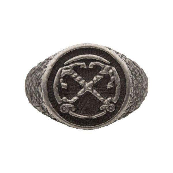 Black Plated Antique Finish Steel Anchor Inlay Ring Image 2 Enchanted Jewelry Plainfield, CT