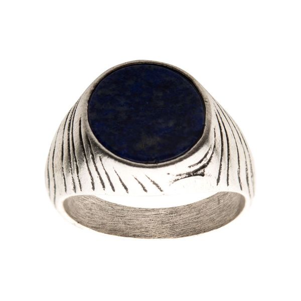 Stainless Steel Silver Plated with Lapis Stone Ring Image 2 Carroll / Ochs Jewelers Monroe, MI