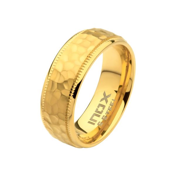 8mm 18K Gold IP Blacksmith Hammered Comfort Fit Ring Selman's Jewelers-Gemologist McComb, MS