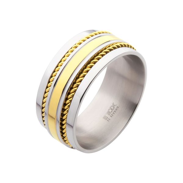 18Kt Gold IP Steel Double Rope Inlay Comfort Fit Two-Tone Ring Daniel Jewelers Brewster, NY