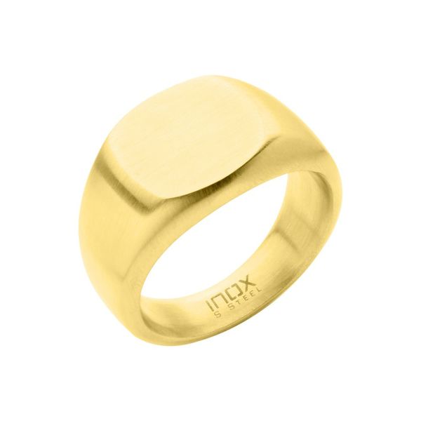 18Kt Gold IP Steel Signet Ring Cellini Design Jewelers Orange, CT