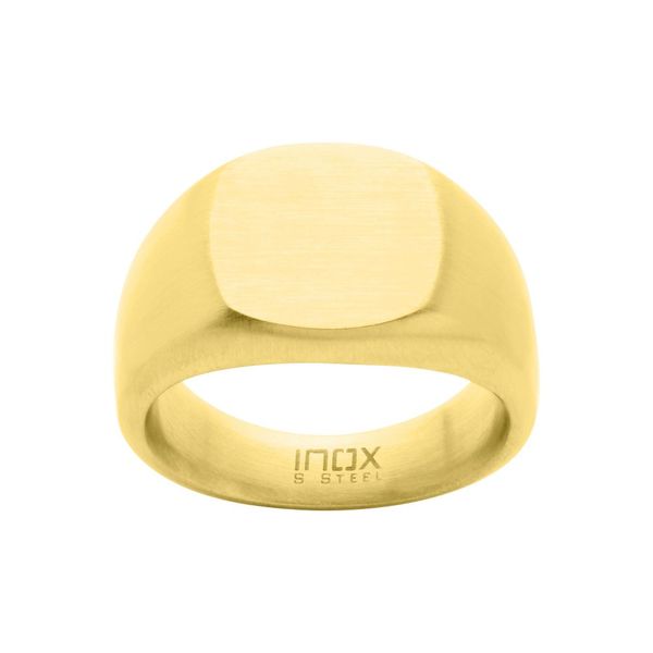 18Kt Gold IP Steel Signet Ring Image 2 Cellini Design Jewelers Orange, CT